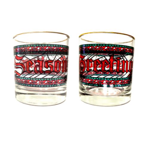Seasons Greetings Stained Glass-Like Rocks Glasses Set