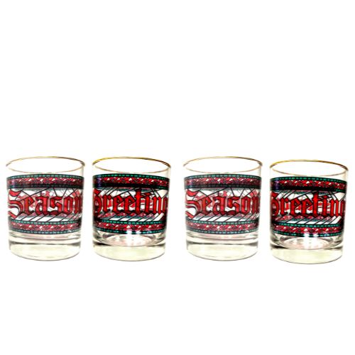 Seasons Greetings Stained Glass-Like Rocks Glasses Set